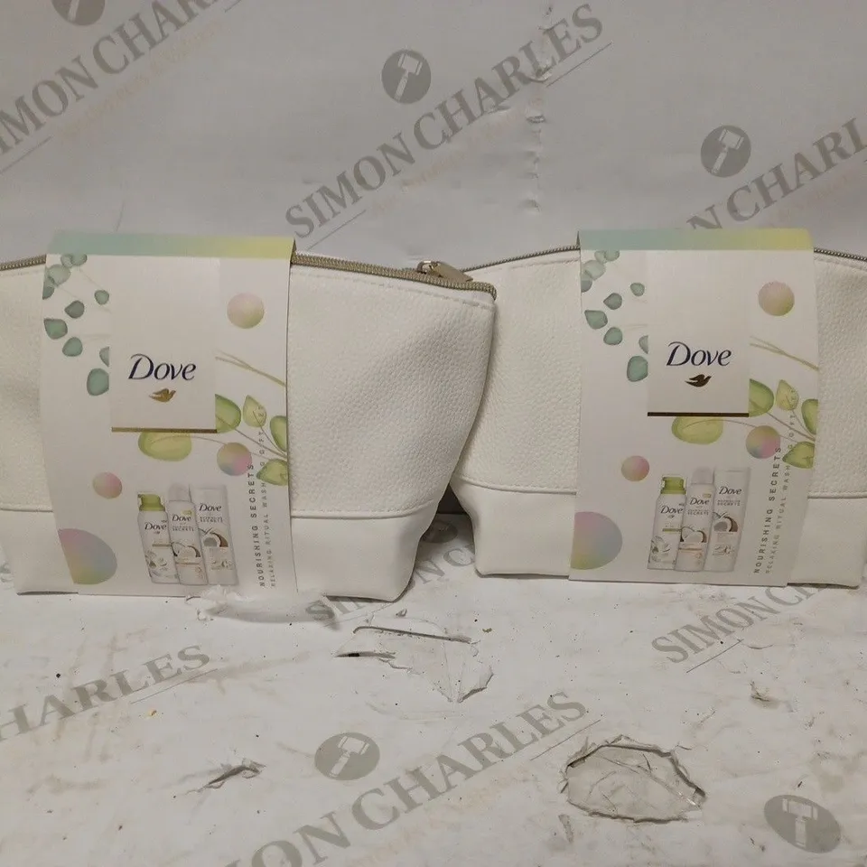LOT OF 2 BRAND NEW DOVE NOURISHING SECRETS SHOWER BODY LOTION RELAXING RITUAL WASHBAG GIFT SETS