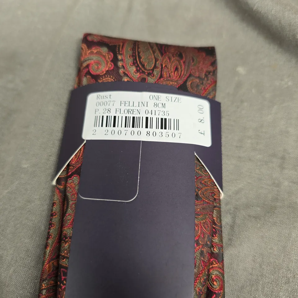 FELLINI RUST PAISLEY PATTERN TIE, 8CM WIDE