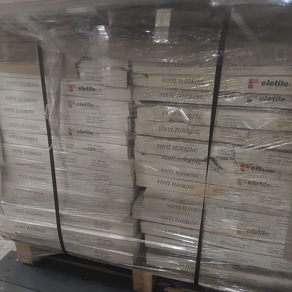 PALLET CONTAINING A VERY LARGE QUANTITY OF BRAND NEW ASSORTED LUXURY VINYL TILE FLOORING TO INCLUDE: CANTESSE URBAN COLLECTION DARK SLATE, ELETILE UK PINK ASTRAL