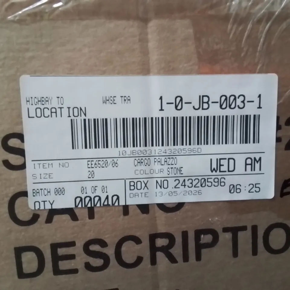 BOXED BRAND NEW APPROXIMATELY 40 JD WILLIAMS CARGO PANTS STONE SIZE 20