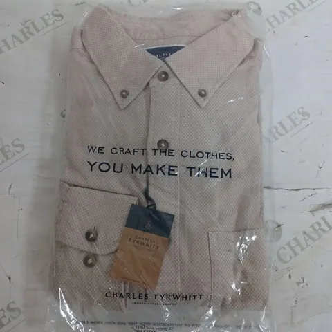 SEALED CHARLES TYRWHITT OATMEAL DOBBY FLANNEL SLIM FIT SHIRT - LARGE