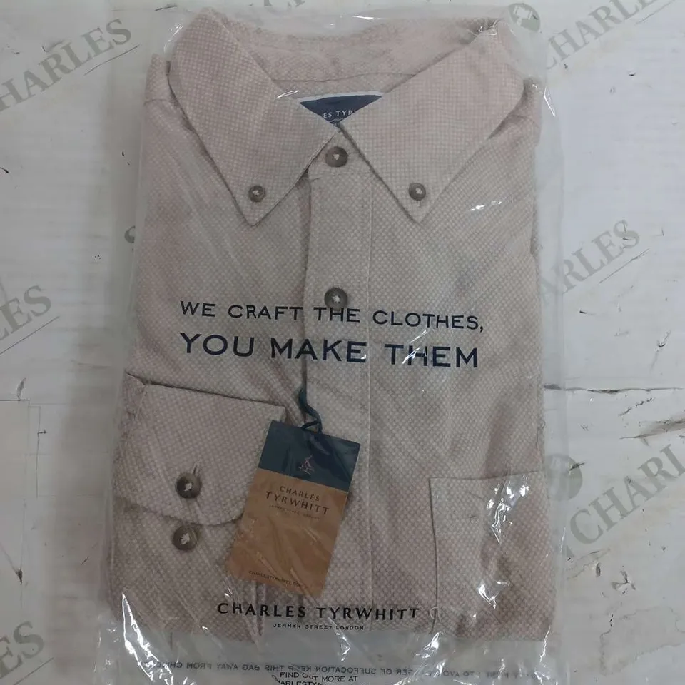 SEALED CHARLES TYRWHITT OATMEAL DOBBY FLANNEL SLIM FIT SHIRT - LARGE