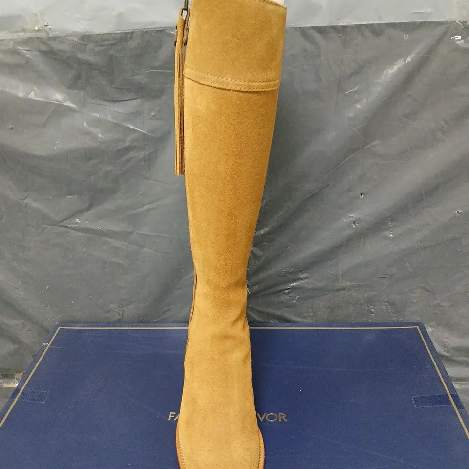 BOXED FAIRFAX & FAVOUR SUEDE HEELED REGINA BOOTS - UK SIZE 4 
