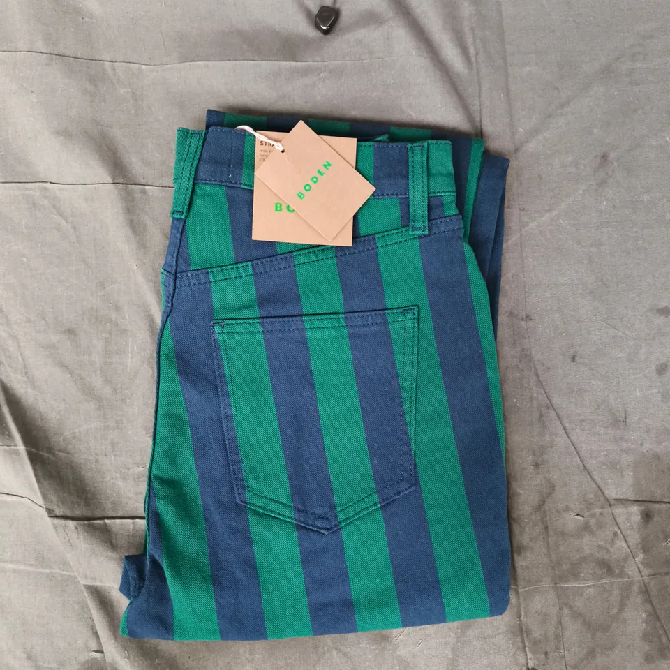 BODEN HIGH-RISE STRIPE JEANS IN GREEN/NAVY SIZE 28R