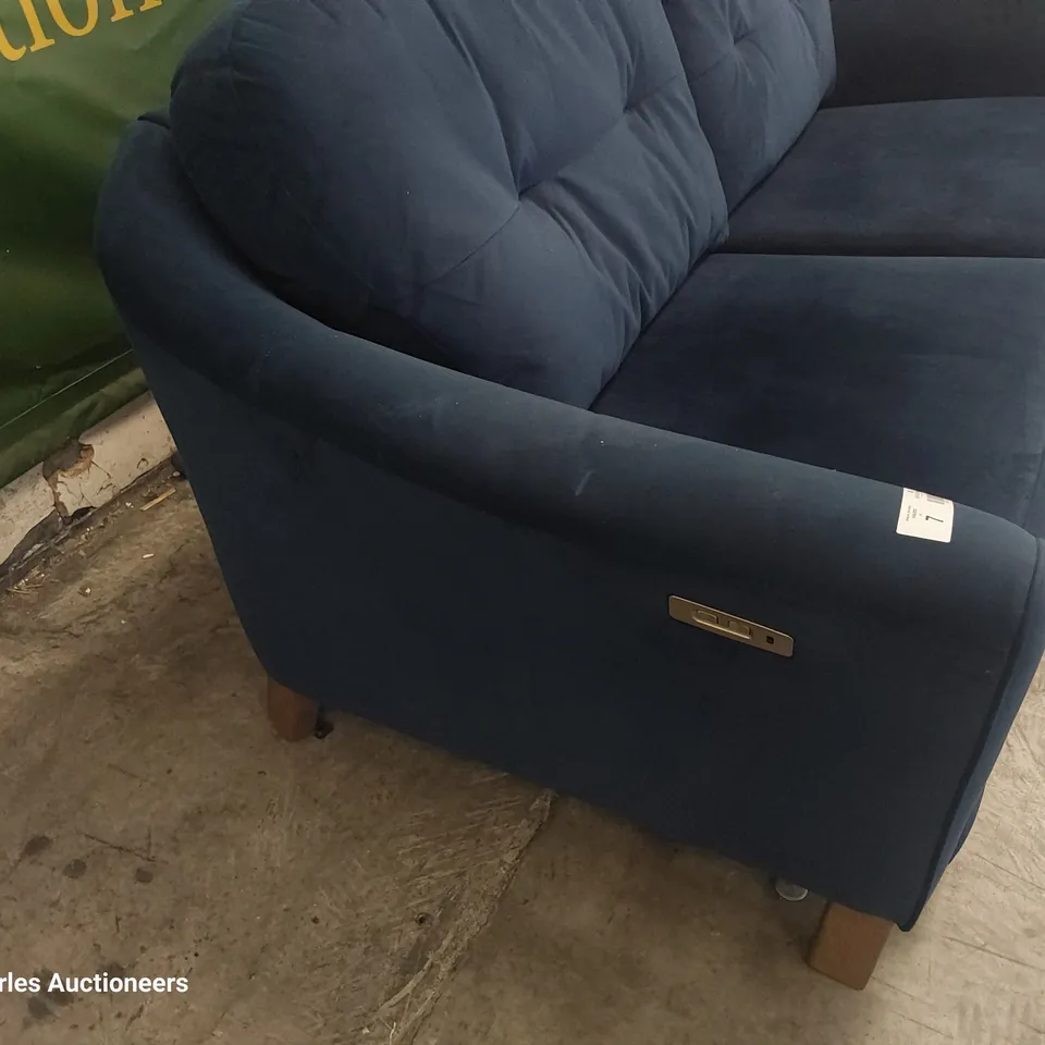QUALITY BRITISH DESIGNER G PLAN HATTON POWER RECLINING PILLOW BACK THREE SEATER SOFA PLUSH INDIGO FABRIC 