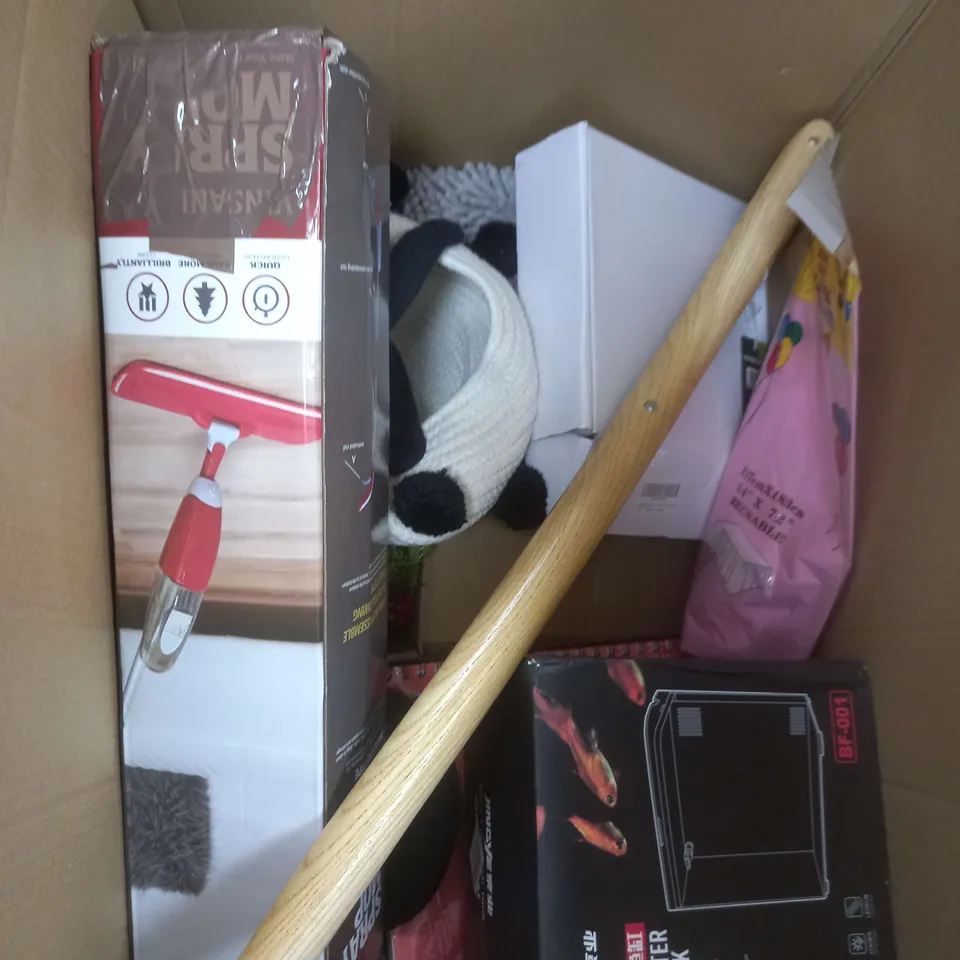 BOX OF APPROXIMATELY 10 ASSORTED COSMETIC ITEMS TO INCLUDE - NOTEBOOK, TABLECOVER, SPRAY MOP ETC