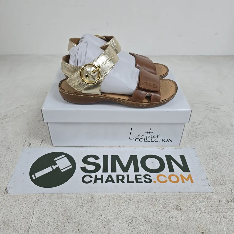 BOXED PAIR OF LEATHER COLLECTION NATASHA SANDALS IN TAN - SIZE 6