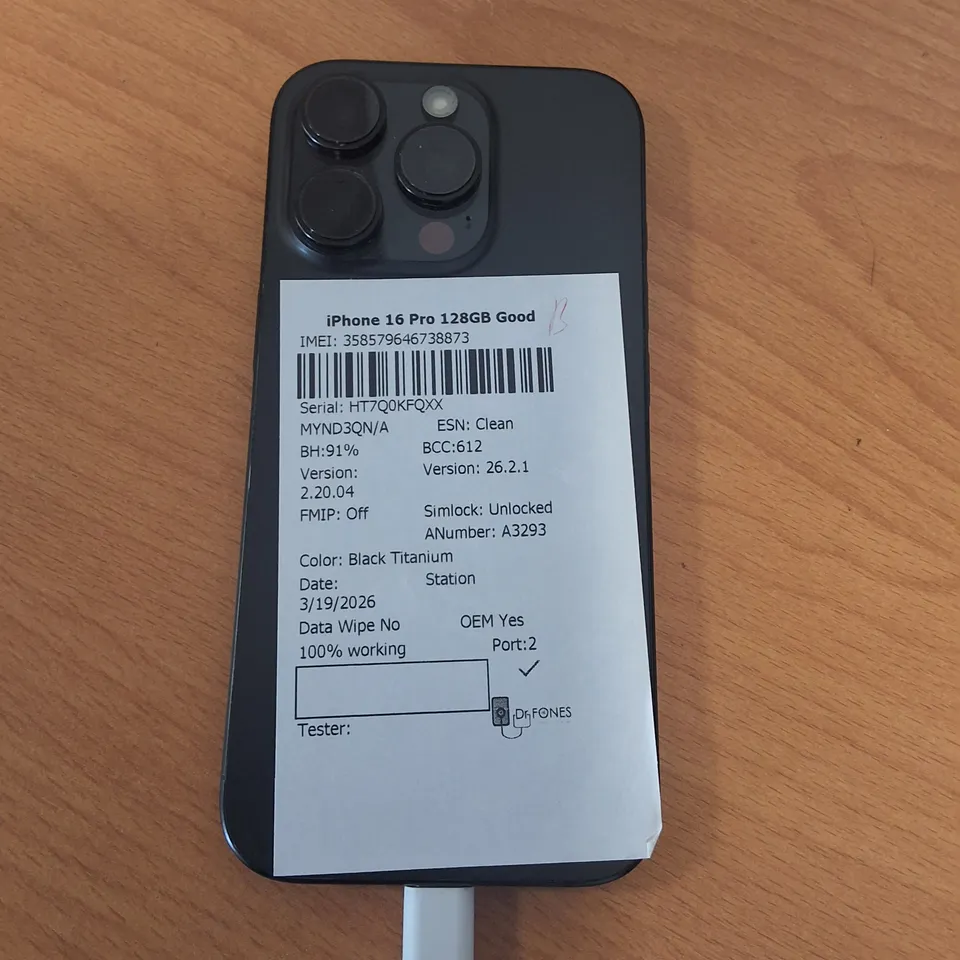 UNBOXED APPLE 16 PRO 128GB IN BLACK TITANIUM - A3293