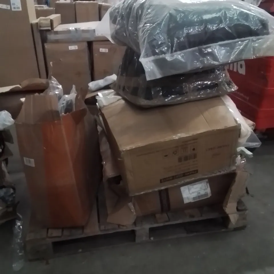 PALLET OF ASSORTED HOUSEHOLD GOODS AND PRODUCTS TO INCLUDE;GRAVITY CHAIR,GAMING CHAIR,WHEEL BARROW 