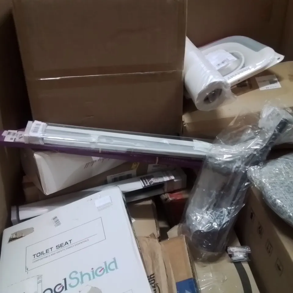 PALLET OF ASSORTED HOUSEHOLD GOODS AND PRODUCTS TO INCLUDE;TOILET SEAT, BABY WALKER,ELECTRIC FAN HEATER,FOLDABLE BABY BATH TUB AND OTHER ASSORTED ITEMS...