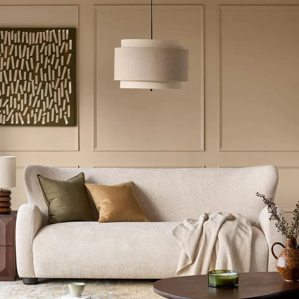 BOXED DANETTI EVELYN DARK WOOD NATURAL CHUNKY WEAVE 3 SEATER SOFA