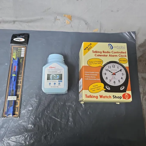 APPROXIMATELY 10 ASSORTED HOUSEHOLD ITEMS TO INCLUDE TALKING RADIO, PIPE DREDGING KIT & FISHING FLOAT ETC