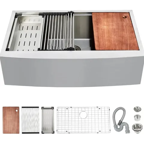 BOXED FARMHOUSE SINK, DROP IN APRON KITCHEN SINK WORKSTATION (1 BOX)