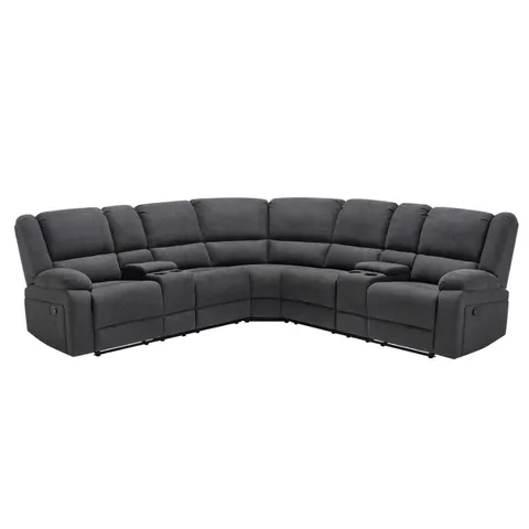 BOXED PRAGA CORNER FABRIC RECLINER SOFA - DARK GREY (3 BOXES)