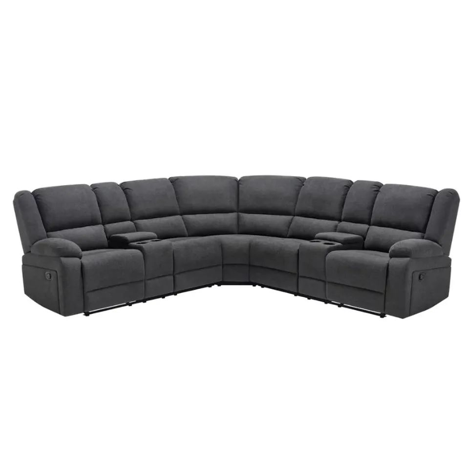 BOXED PRAGA CORNER FABRIC RECLINER SOFA - DARK GREY (3 BOXES)