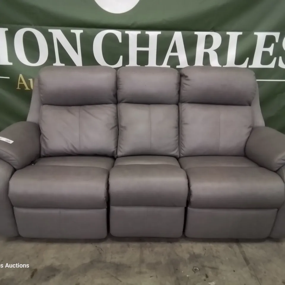 QUALITY BRITISH DESIGNER & MANUFACTURED G PLAN KINGSBURY POWER RECLINING THREE SEATER SOFA CAPRI GREY LEATHER 