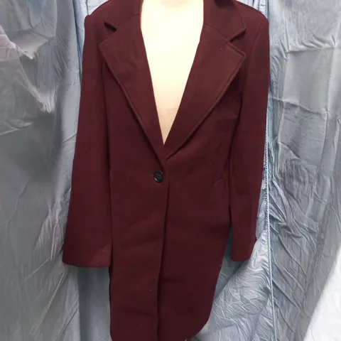 STRADIVARIUS BUTTON FRONT LONGLINE JACKET IN PLUM - S