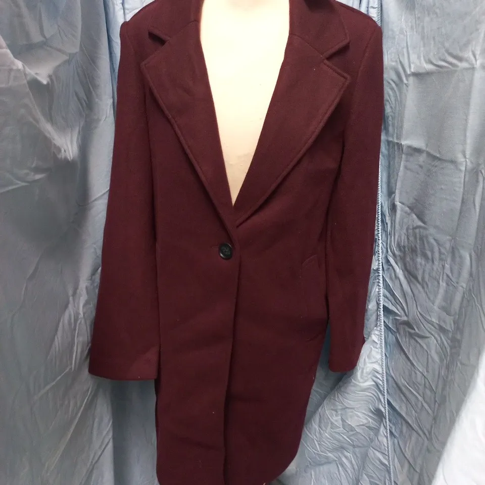 STRADIVARIUS BUTTON FRONT LONGLINE JACKET IN PLUM - S