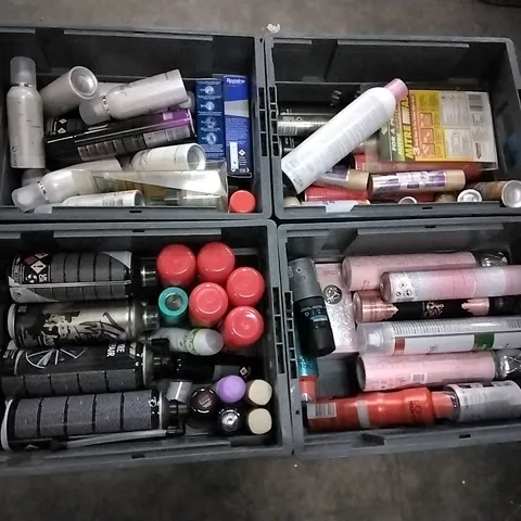 4 TRAYS OF ASSORTED ITEMS TO INCLUDE: MITRE FAST, TYRE REPAIR, HAIR SPRAY ETC