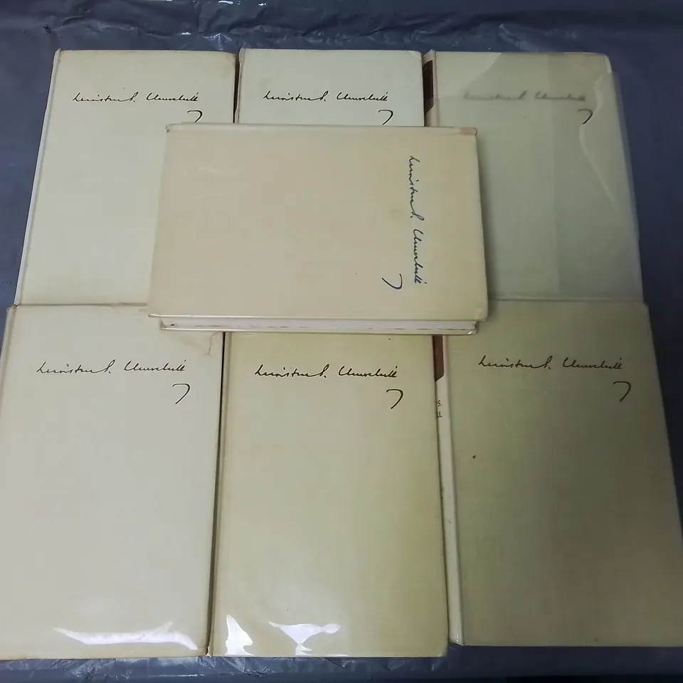 LOT OF 7 BOOKS BY WINSTON S CHURCHILL INCLUDES THE SECOND WORLD WAR VOL 1-6 & CHURCHILL BY HIS VONTEMPORARIES