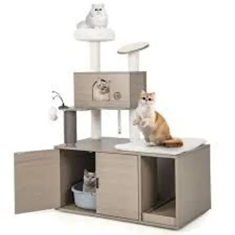 BOXED COSTWAY GREY CAT TREE WITH LITTER BOX ENCLOSURE 132CM