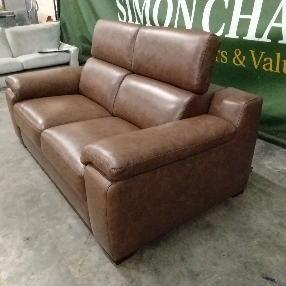 QUALITY DESIGNER ITALIAN MADE RICCARDO 2 SEATER LEATHER SOFA - BRANDY