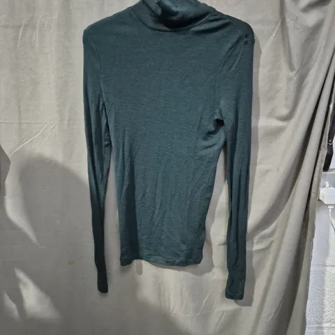 WOOL JERSEY POLO NECK TOP – GREEN, SIZE SMALL