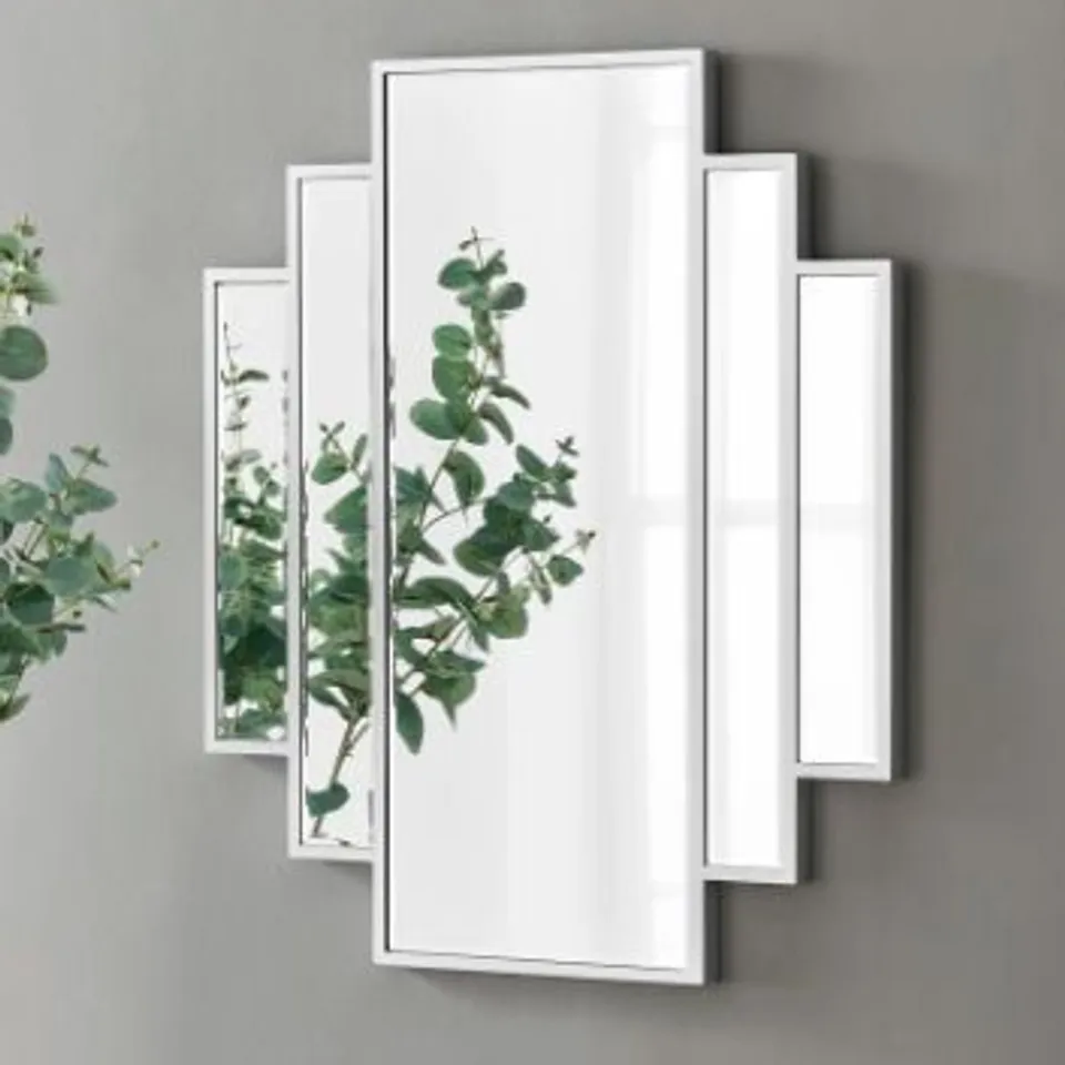 BOXED LECOMPTON DECO 1920s INSPIRED SILVER STATEMENT WALL MIRROR (1 BOX)