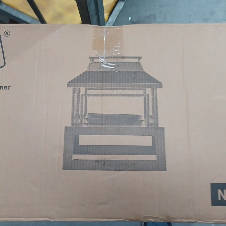 BOXED NEO BLACK OUTDOOR FIRE PIT LOG BURNER WITH MESH SURROUND AND STORAGE (1 BOX)