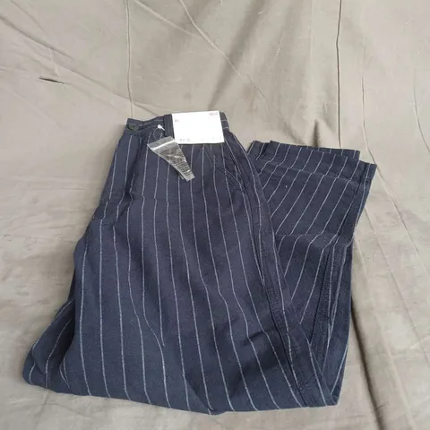 UNIQLO WOMENS LINEN TAPERED STRIPED TROUSERS IN NAVY SIZE XS