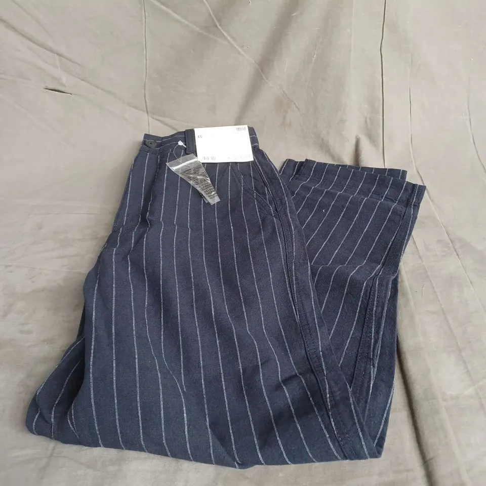 UNIQLO WOMENS LINEN TAPERED STRIPED TROUSERS IN NAVY SIZE XS