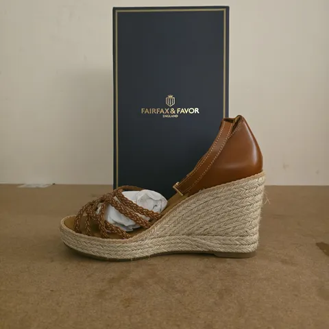 FAIRFAX & FAVOR ESPADRILLE WEDGE SANDALS – BROWN LEATHER STRAPS UK 7