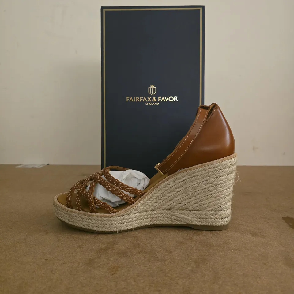 FAIRFAX & FAVOR ESPADRILLE WEDGE SANDALS – BROWN LEATHER STRAPS UK 7