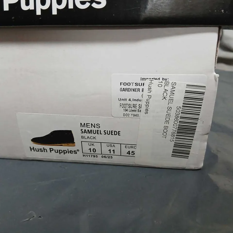 HUSH PUPPIES MENS SAMUEL SUEDE SHOES - BLACK, UK 10