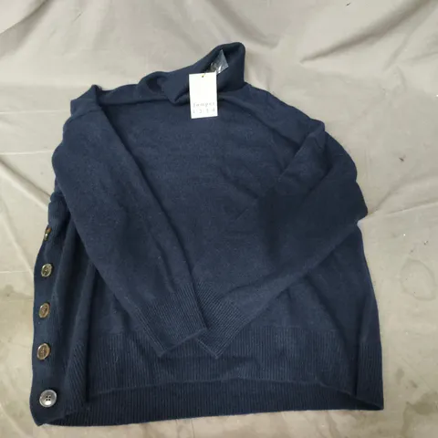 JUMPER 1234 BOYFRIEND BUTTON ROLL COLLAR LONG SLEEVE JUMPER IN NAVY SIZE 4