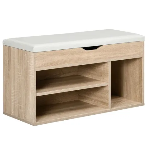 BOXED HOMCOM SHOES CABINET BENCH HIDDEN STORAGE PADDED SEAT ORGANISER FOOTWEAR RACK HALLWAY OAK TONE (1 BOX)