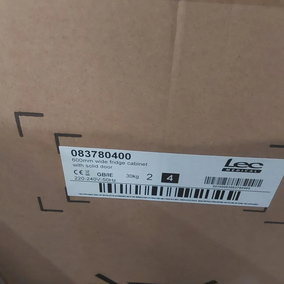BOXED LEC MEDICAL 600MM WIDE FRIDGE CABINET WITH SOLID DOOR