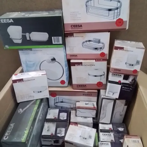 MIXED BOX OF BATHROOM FIXTURES: TOWEL HOLDERS, GLASS HOLDER, TOILET ROLL HOLDERS ECT.