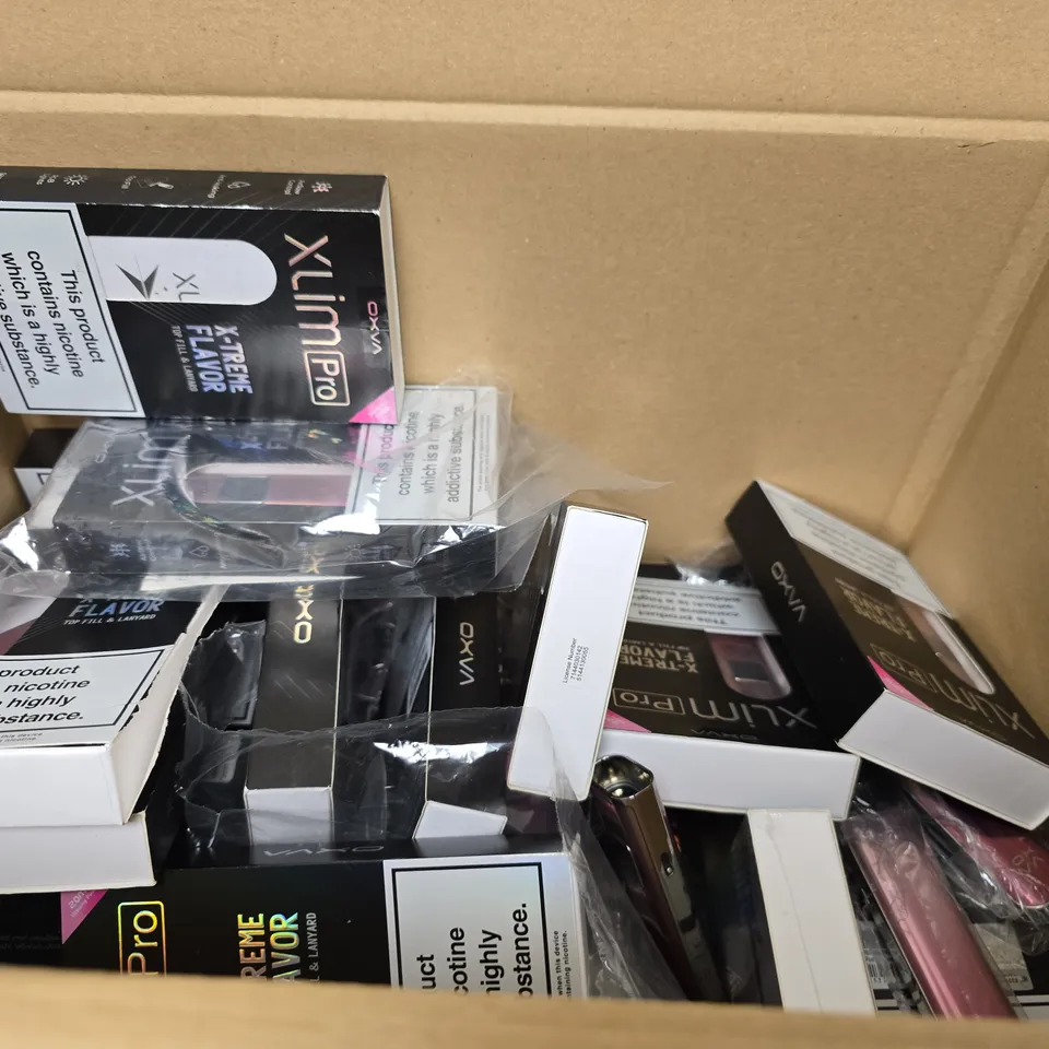 BOX OF APPROXIMATELY 15 ASSORTED E-CIGARETTES PRODUCTS TO INCLUDE - HORIZONTECH TALONS 3 & OXVA XLIM PRO