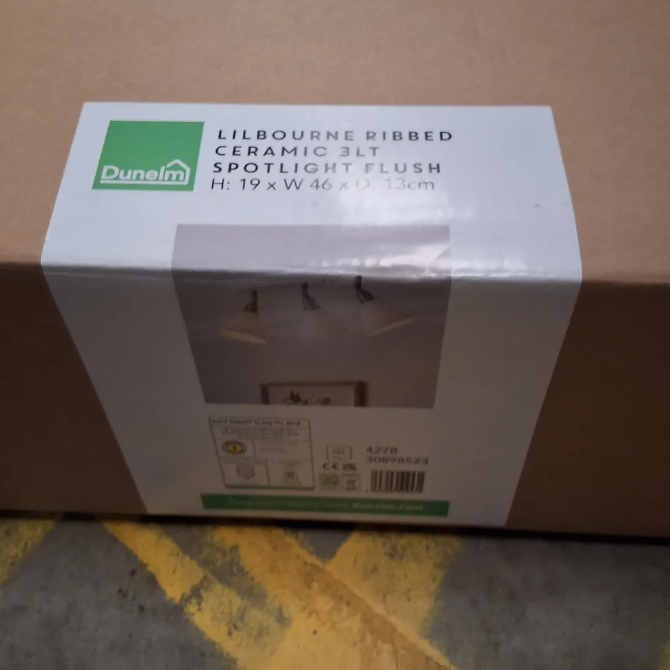 BOXED DUNELM LILBOURNE RIBBED CERAMIC 3-LIGHT SPOTLIGHT FLUSH CEILING LIGHT