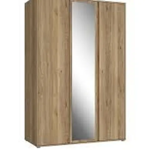 BOXED LISSON 3 DOOR MIRRORED WARDROBE - NEW OAK (4 BOXES)