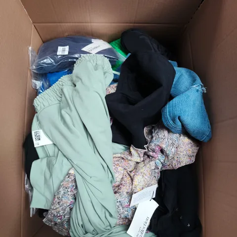 LARGE BOX OF APPROXIMATELY 25 ASSORTED CLOTHING ITEMS IN VARIOUS COLOURS, STYLES AND SIZES - COLLECTION ONLY