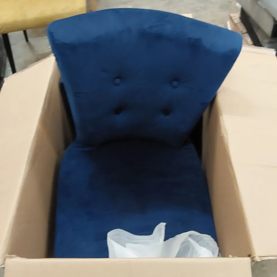 BOXED DESIGNER UPHOLSTERED ROYAL BLUE VELVET DINING CHAIRS - SET OF 2 (1 BOX)
