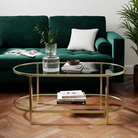 BOXED SOFIA COFFEE TABLE GLASS - GOLD COLOUR 