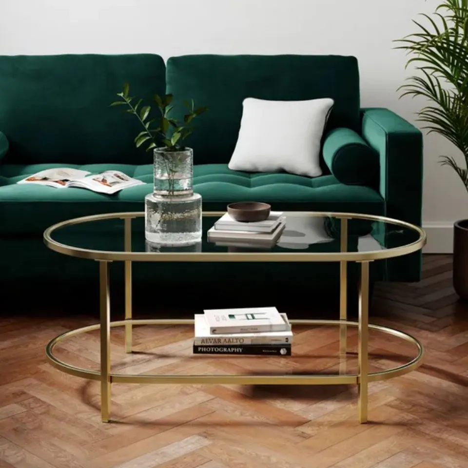 BOXED SOFIA COFFEE TABLE GLASS - GOLD COLOUR 