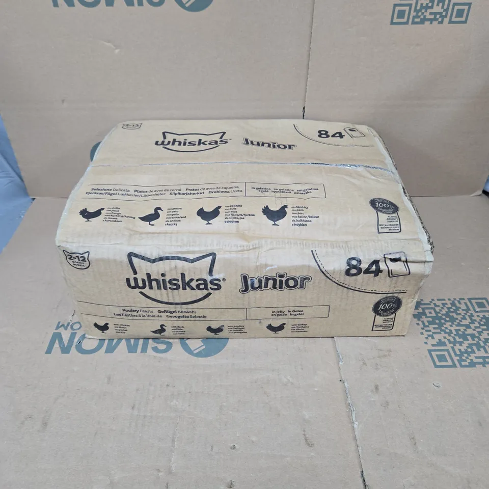 BOXED WHISKAS JUNIOR POULTRY SELECTION POUCHES IN JELLY 84 X 85G 