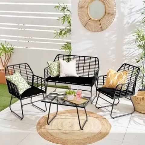 BOXED NEO 4 SEATER BLACK BAMBOO GARDEN LOUNGE SET (1 BOX)