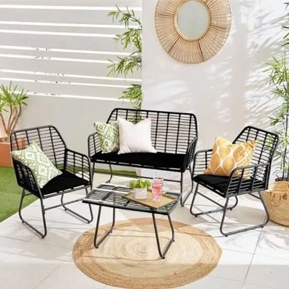 BOXED NEO 4 SEATER BLACK BAMBOO GARDEN LOUNGE SET (1 BOX)