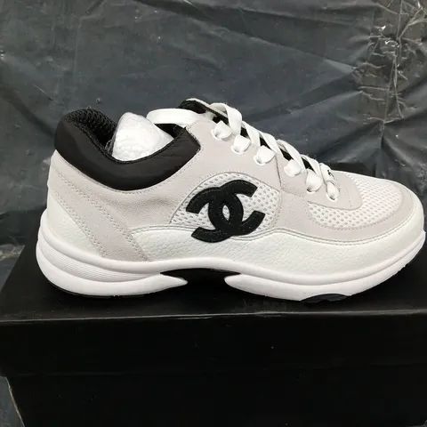 BOXED PAIR OF CHANEL MESH SUEDE TRAINERS - UK SIZE 38