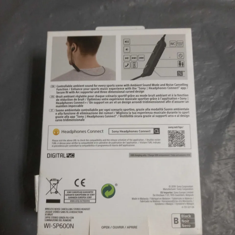 SONY SPORTS WIRELESS BLUETOOTH HEADPHONES WI-SP600N